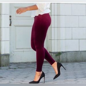 SPANX | Large | High Waisted Tummy Control Velvet Rich Burgundy Red Leggings